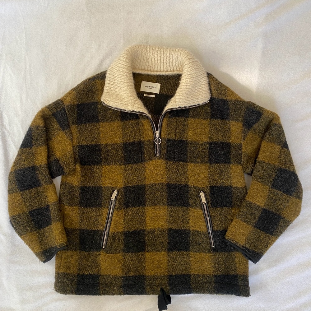 Isabel Marant Etoile Marner Fleece Yellow and Black Plaid Pullover
